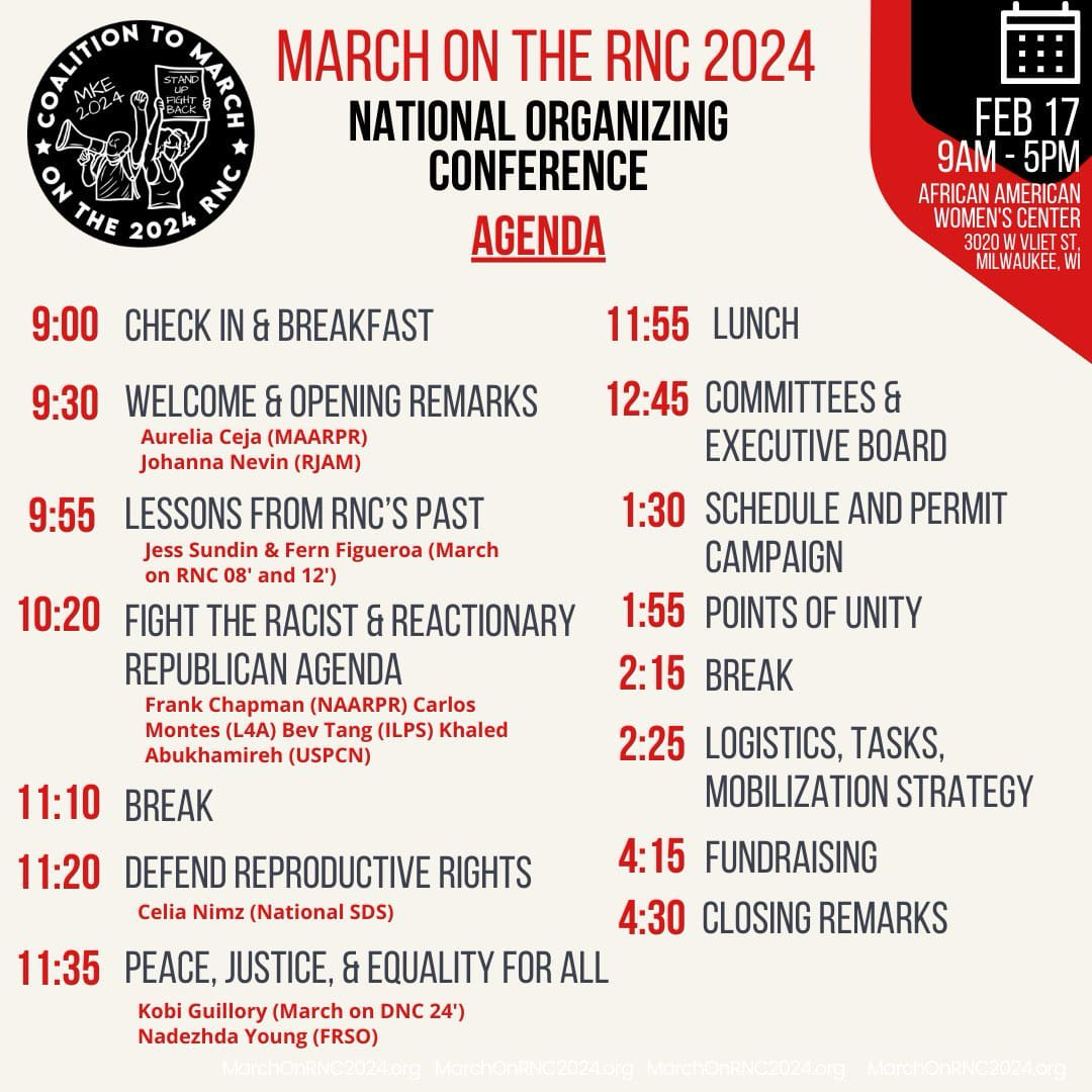 📋 Agenda for the National Organizing Conference March on the RNC 2024